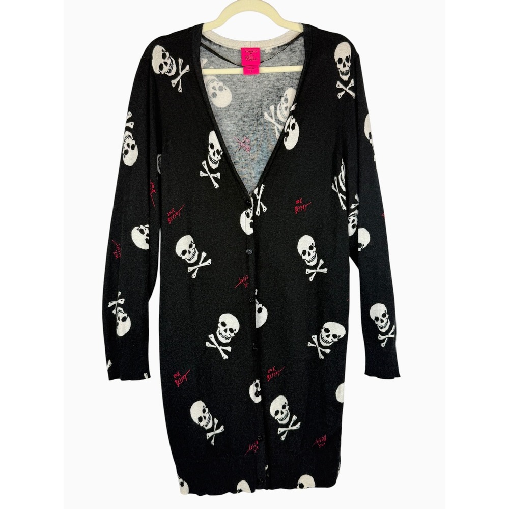 Torrid x Betsey Johnson Skull Cardigan Size 3 Black Longline Goth Sweater - Picture 8 of 10